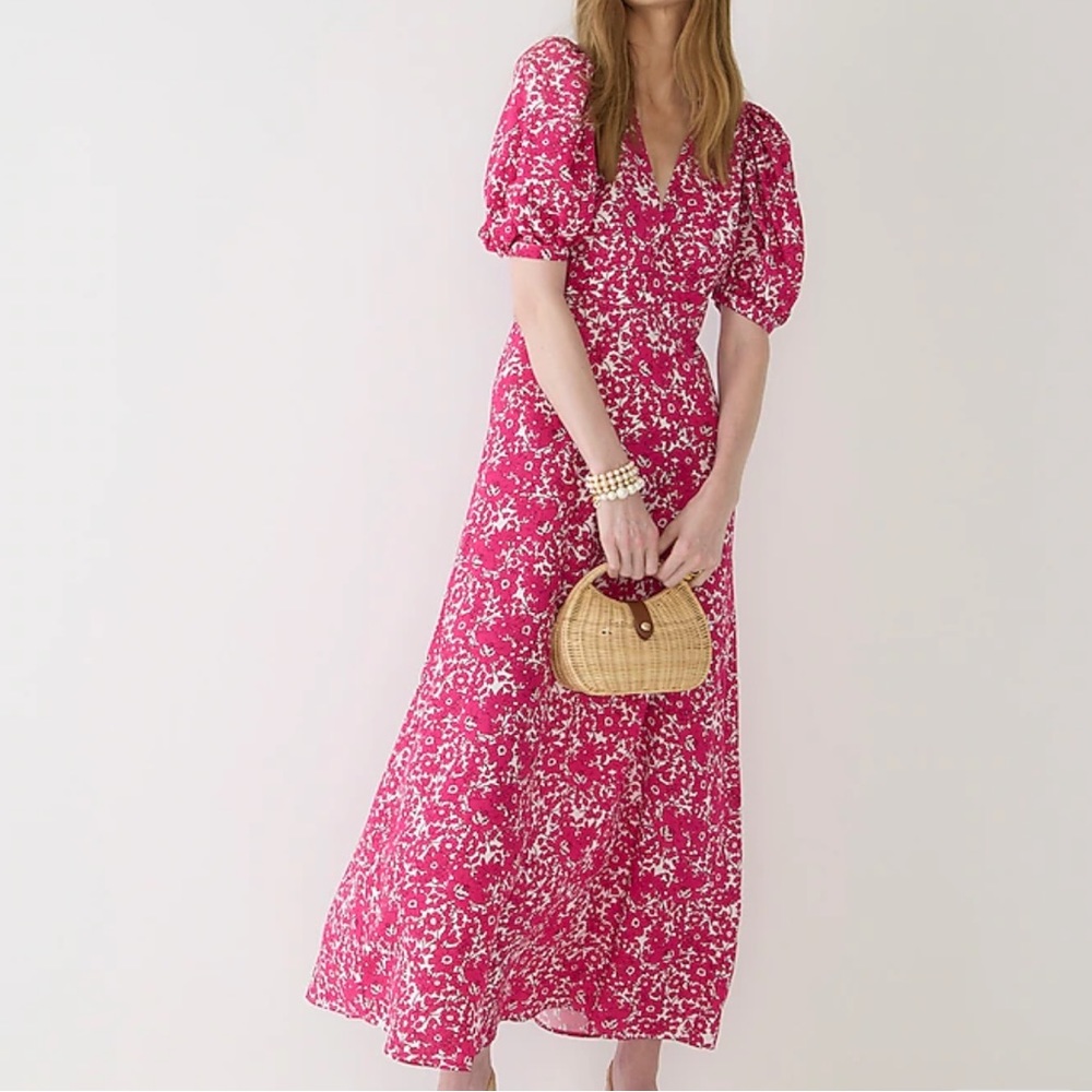 J. Crew Puff-sleeve V-neck Maxi Dress in Drapey Floral